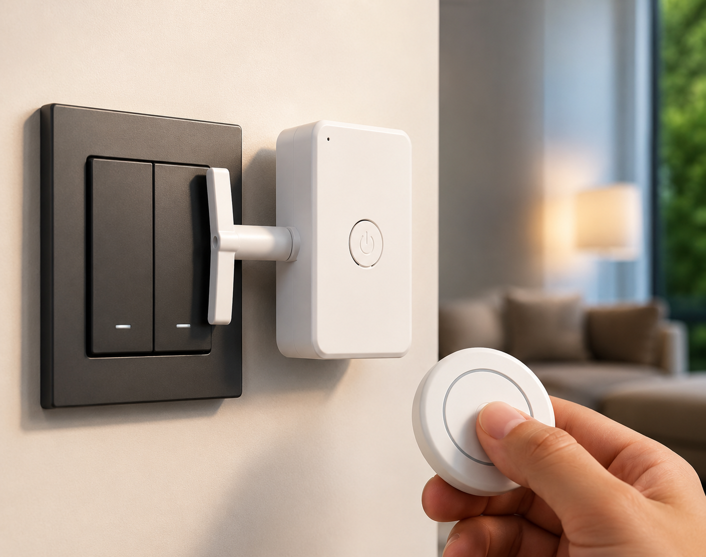 SwiftSwitch device close-up on a wall switch